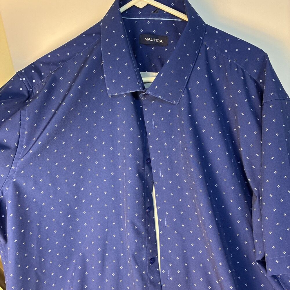 Nautica Mens Slim Fit Anchor Print Button Down Shirt Navy Blue Xxl